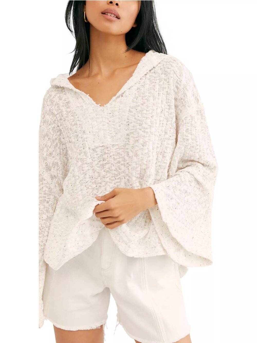 Free People Baja Babe Hacci Knit Sweater Hoodie Slouchy Relaxed Fit Top Cover Up
